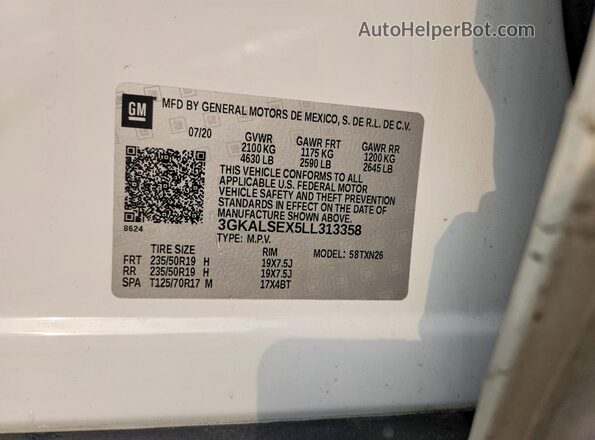 3GKALSEX5LL313358 2020 GMC TERRAIN White Engine compartment view