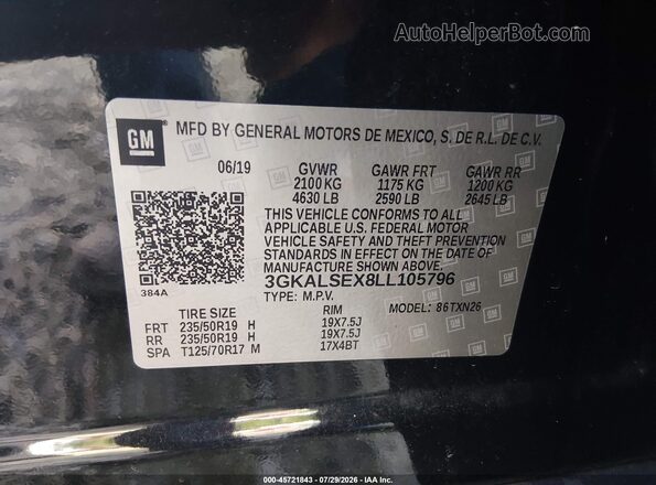 3GKALSEX8LL105796 2020 GMC TERRAIN Black Вид підкапотного простору