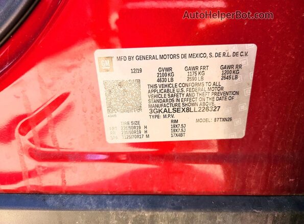 3GKALSEX8LL226327 2020 GMC TERRAIN Red VIN sticker view