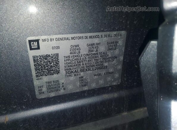 3GKALSEX8LL296023 2020 GMC TERRAIN Gray Vista de la etiqueta del VIN