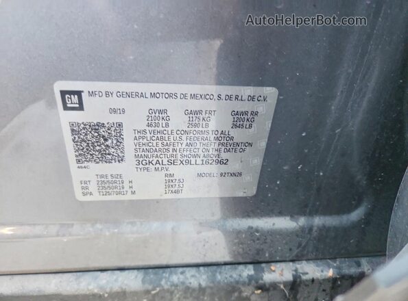 3GKALSEX9LL162962 2020 GMC TERRAIN Gray Widok naklejki z numerem VIN