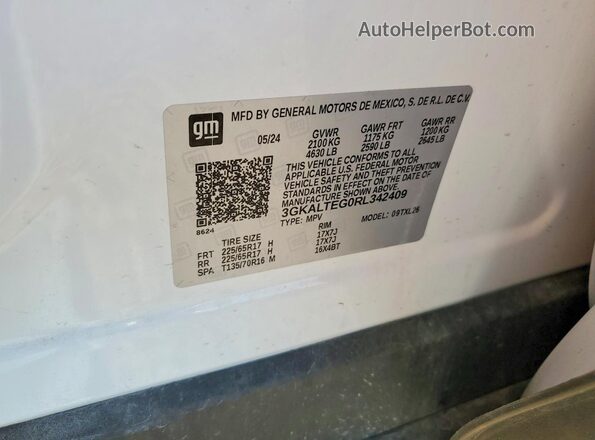 3GKALTEG0RL342409 2024 GMC TERRAIN Белый Вид наклейки с VIN-кодом