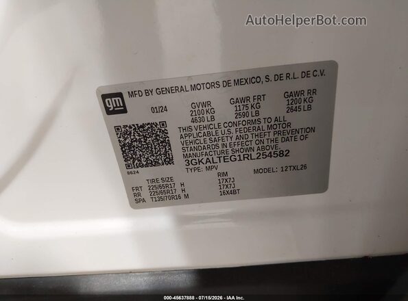 3GKALTEG1RL254582 2024 GMC TERRAIN Белый Вид подкапотного пространства