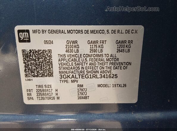 3GKALTEG1RL341625 2024 GMC TERRAIN Blue Вид підкапотного простору