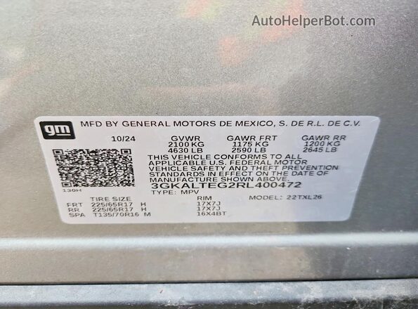 3GKALTEG2RL400472 2024 GMC TERRAIN Серый Панорамный вид салона 360°