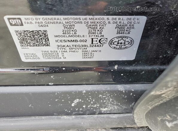 3GKALTEG3RL324437 2024 GMC TERRAIN Black VIN կոդի պիտակի տեսք