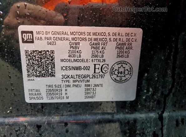 3GKALTEG6PL261797 2023 GMC TERRAIN Black VIN կոդի պիտակի տեսք