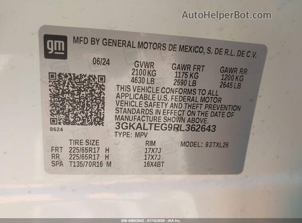 3GKALTEG9RL362643 2024 GMC TERRAIN White Շարժիչի բաժամունքի տեսք