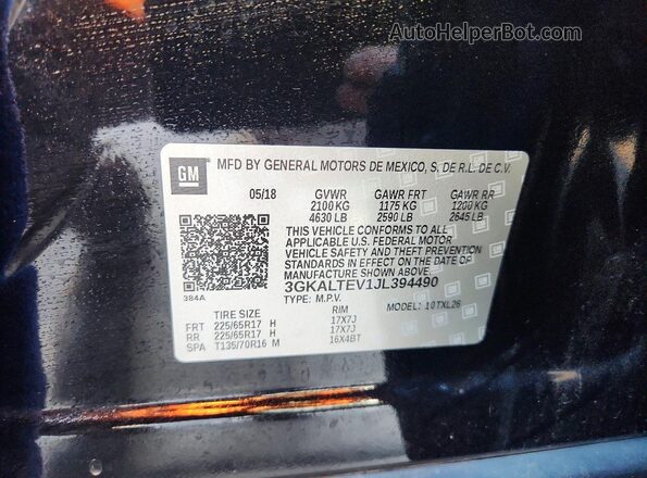 3GKALTEV1JL394490 2018 GMC TERRAIN Black VIN sticker view
