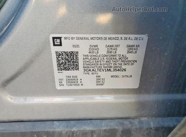 3GKALTEV1ML354026 2021 GMC TERRAIN Gray Շարժիչի բաժամունքի տեսք
