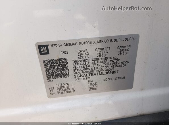 3GKALTEV1ML365897 2021 GMC TERRAIN White ძრავის განყოფილების ხედი