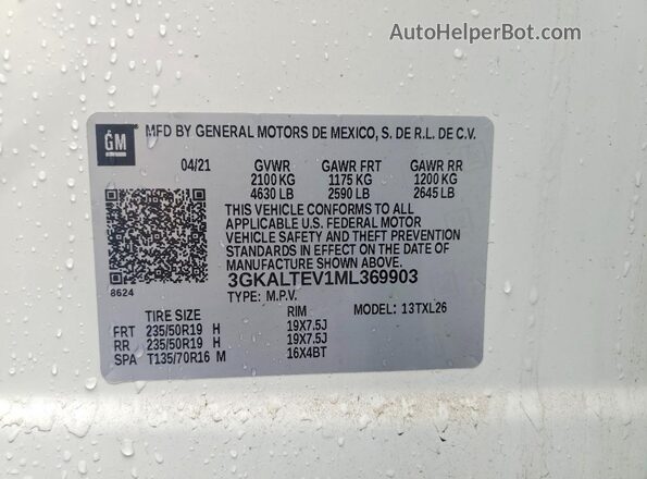 3GKALTEV1ML369903 2021 GMC TERRAIN Белый Вид наклейки с VIN-кодом