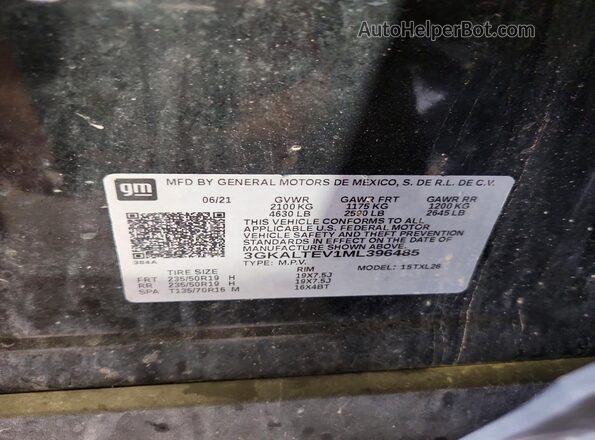 3GKALTEV1ML396485 2021 GMC TERRAIN Black Вид наклейки з VIN-кодом
