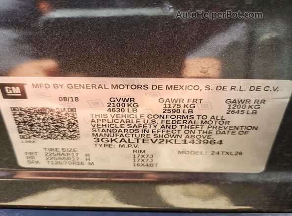 3GKALTEV2KL143964 2019 GMC TERRAIN Gray Widok komory silnika