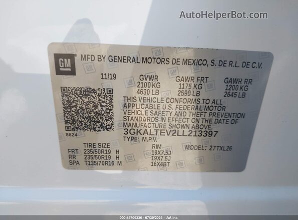 3GKALTEV2LL213397 2020 GMC TERRAIN White Widok komory silnika