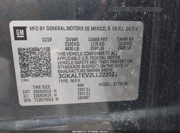 3GKALTEV2LL222021 2020 GMC TERRAIN Gray ძრავის განყოფილების ხედი