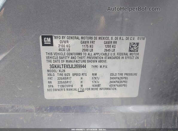 3GKALTEV3JL269944 2018 GMC TERRAIN Серебряный Вид подкапотного пространства