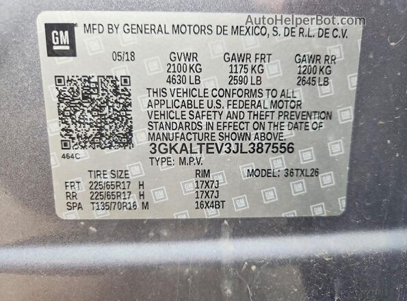 3GKALTEV3JL387556 2018 GMC TERRAIN Silver Widok wnętrza 360 stopni