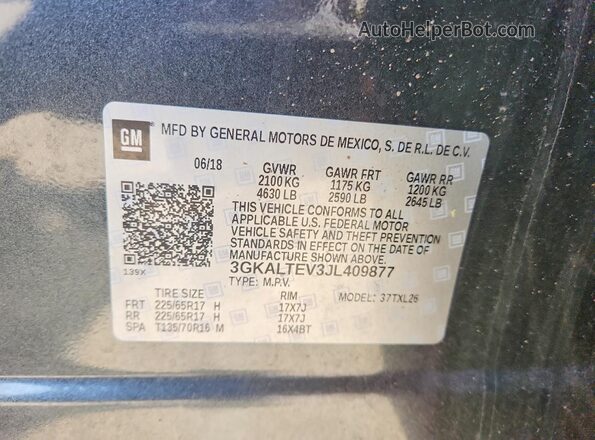 3GKALTEV3JL409877 2018 GMC TERRAIN Charcoal Widok naklejki z numerem VIN