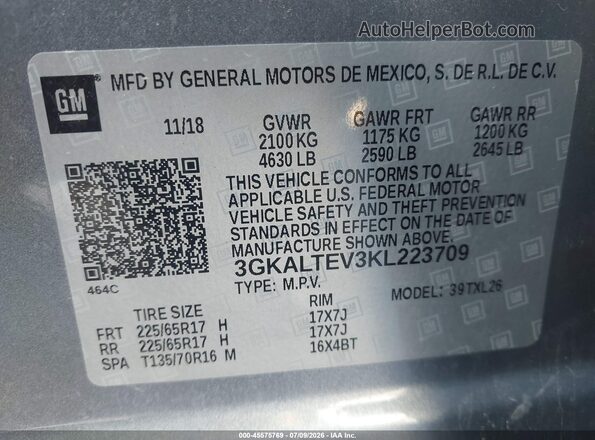 3GKALTEV3KL223709 2019 GMC TERRAIN Gray Engine compartment view