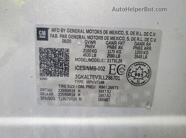 3GKALTEV3LL286701 2020 GMC TERRAIN Silver 360 interior view