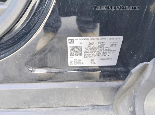 3GKALTEV3NL149535 2022 GMC TERRAIN Черный Вид наклейки с VIN-кодом
