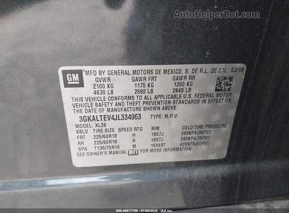 3GKALTEV4JL334963 2018 GMC TERRAIN Gray Widok komory silnika