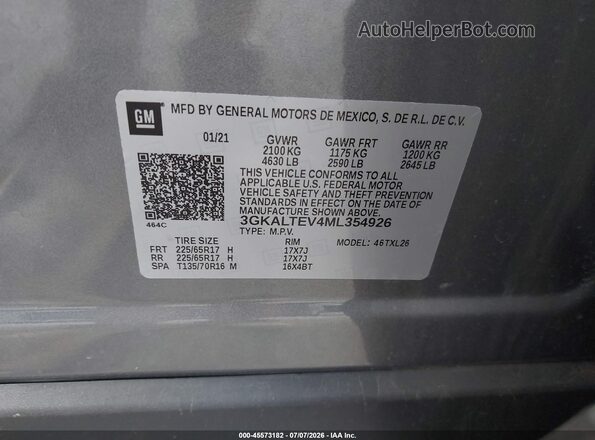 3GKALTEV4ML354926 2021 GMC TERRAIN Gray Вид підкапотного простору