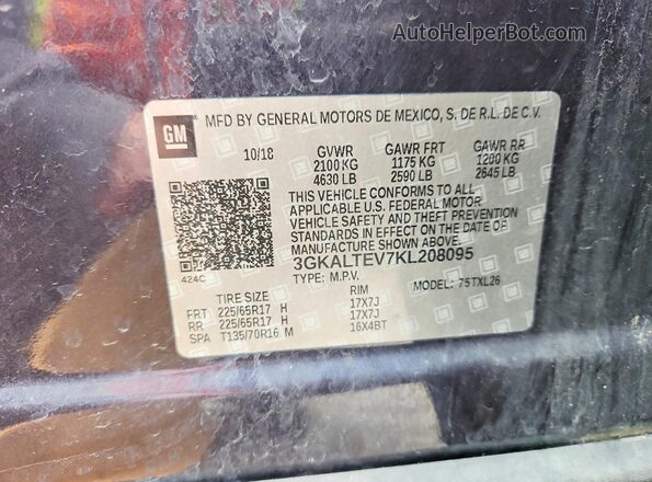 3GKALTEV7KL208095 2019 GMC TERRAIN Blue Widok naklejki z numerem VIN