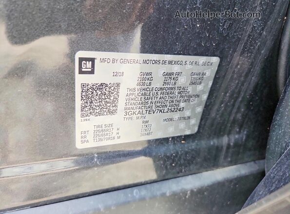 3GKALTEV7KL252243 2019 GMC TERRAIN Черный Вид наклейки с VIN-кодом