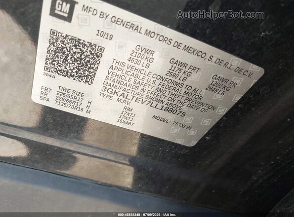 3GKALTEV7LL188075 2020 GMC TERRAIN Black Vista del compartimento del motor
