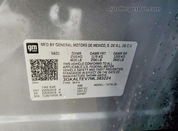 3GKALTEV7ML383224 2021 GMC TERRAIN Gray VIN კოდის სტიკერის ხედი