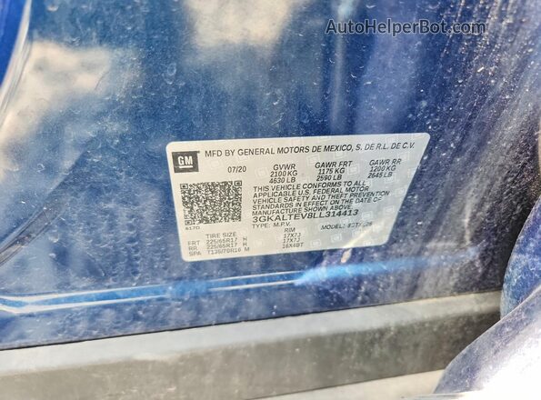 3GKALTEV8LL314413 2020 GMC TERRAIN Blue Vista del compartimento del motor