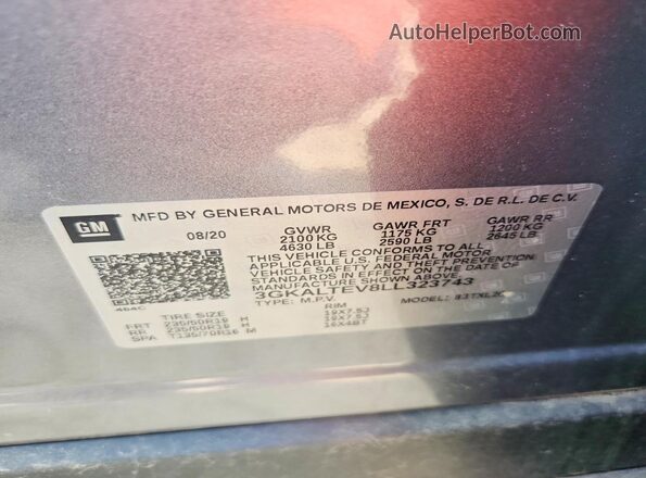 3GKALTEV8LL323743 2020 GMC TERRAIN Gray VIN sticker view