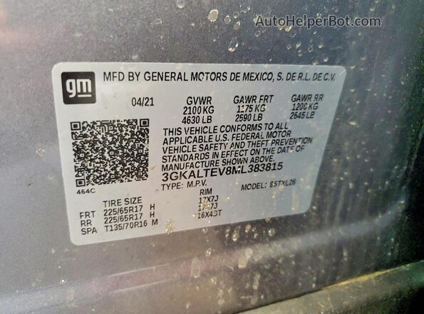3GKALTEV8ML383815 2021 GMC TERRAIN Gray Вид наклейки з VIN-кодом