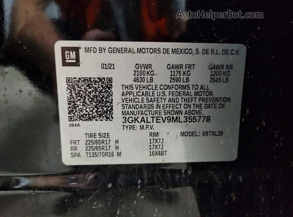 3GKALTEV9ML355778 2021 GMC TERRAIN Black VIN კოდის სტიკერის ხედი