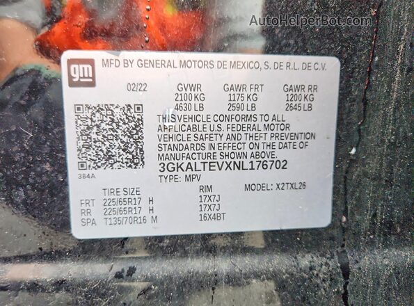 3GKALTEVXNL176702 2022 GMC TERRAIN Black VIN կոդի պիտակի տեսք