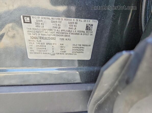 3GKALTEX2JL224382 2018 GMC TERRAIN Charcoal VIN կոդի պիտակի տեսք