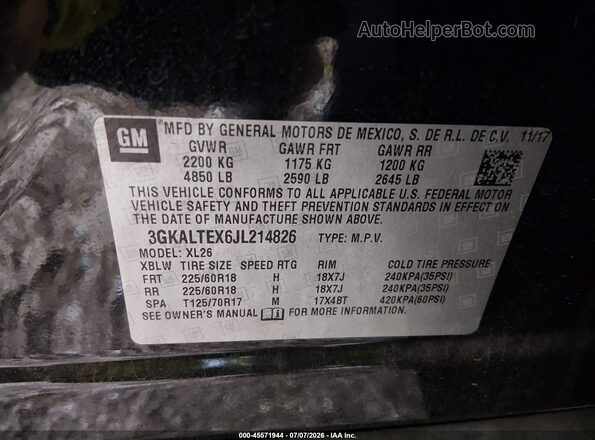 3GKALTEX6JL214826 2018 GMC TERRAIN Black Вид підкапотного простору