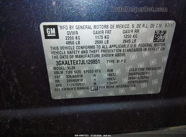 3GKALTEX7JL129851 2018 GMC TERRAIN Blue ძრავის განყოფილების ხედი