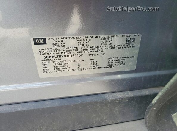 3GKALTEX9JL161152 2018 GMC TERRAIN Gray Շարժիչի բաժամունքի տեսք