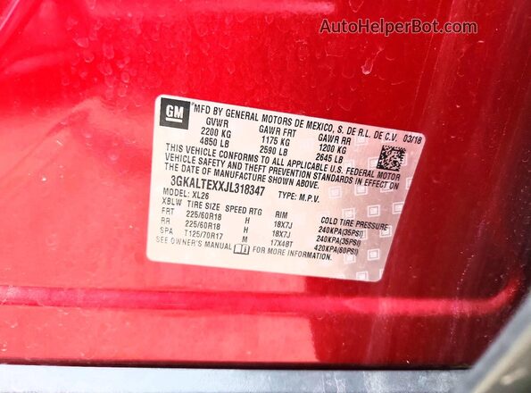 3GKALTEXXJL318347 2018 GMC TERRAIN Красный Вид наклейки с VIN-кодом