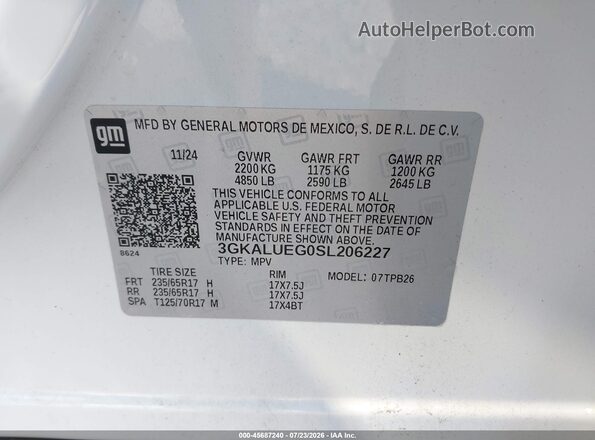 3GKALUEG0SL206227 2025 GMC TERRAIN Белый Вид подкапотного пространства