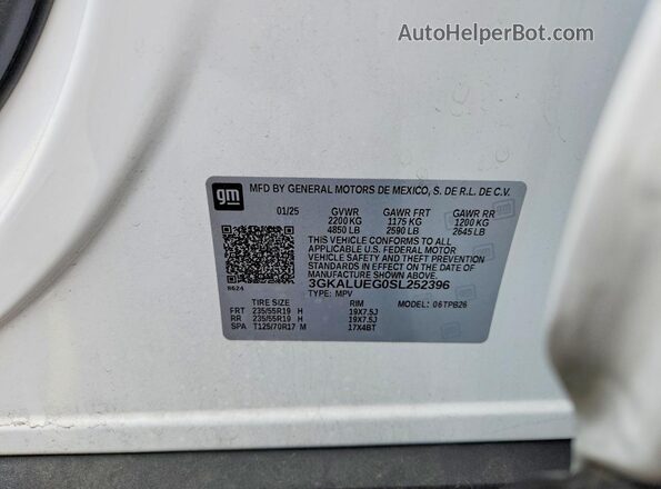 3GKALUEG0SL252396 2025 GMC TERRAIN White Widok naklejki z numerem VIN