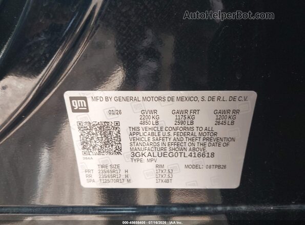 3GKALUEG0TL416618 2026 GMC TERRAIN Black Vista del compartimento del motor