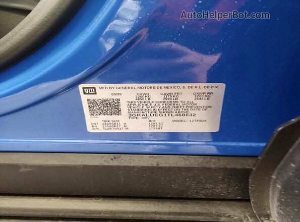 3GKALUEG1TL468632 2026 GMC TERRAIN Blue VIN կոդի պիտակի տեսք