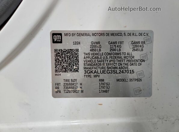 3GKALUEG3SL247015 2025 GMC TERRAIN White VIN sticker view