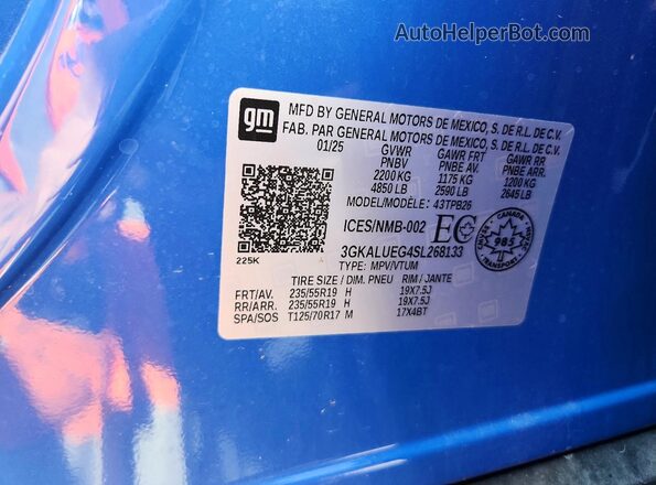 3GKALUEG4SL268133 2025 GMC TERRAIN Синий Панорамный вид салона 360°