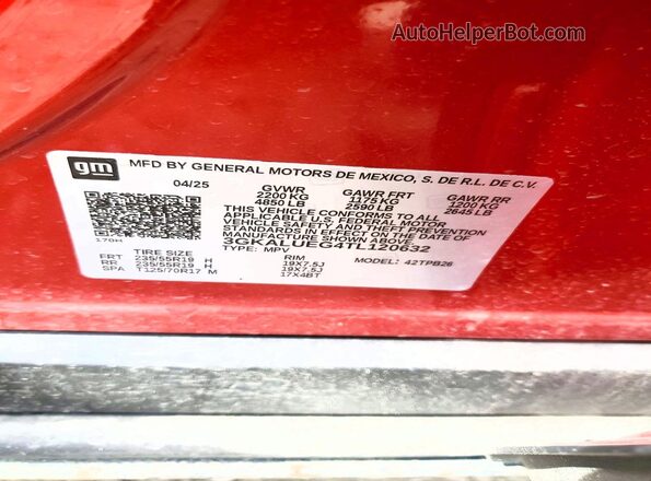 3GKALUEG4TL120632 2026 GMC TERRAIN Темно-бордовый Вид наклейки с VIN-кодом