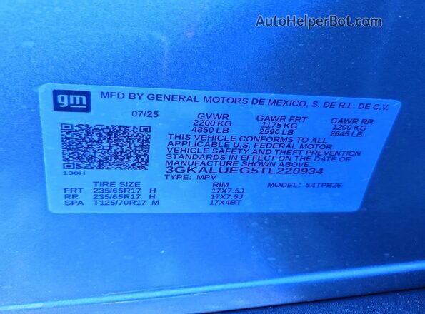 3GKALUEG5TL220934 2026 GMC TERRAIN Silver VIN კოდის სტიკერის ხედი